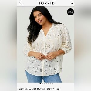 Torrid Cotton Eyelet Button-Down Size 3